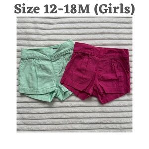 Old Navy Girls Shorts 12-18 Months Mint Green-Magenta Linen Blend